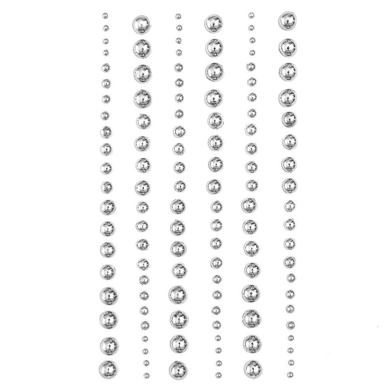 Perle adezive argintii 2-3-4-5-6mm 120 buc